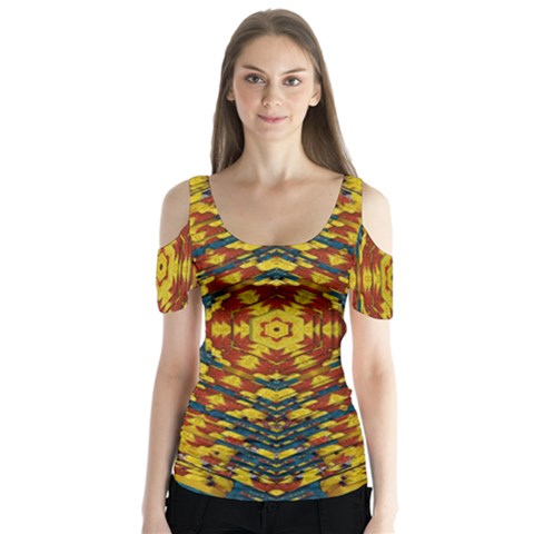 Yuppie And Hippie Art With Some Bohemian Style In Butterfly Sleeve Cutout Tee  by pepitasart