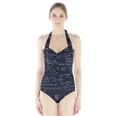 Mathematical Seamless Pattern With Geometric Shapes Formulas Halter Swimsuit by Vaneshart
