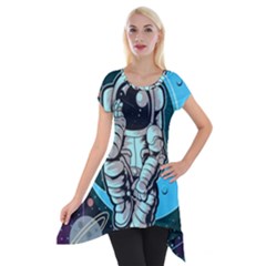 Astronaut Full Color Short Sleeve Side Drop Tunic by Vaneshart