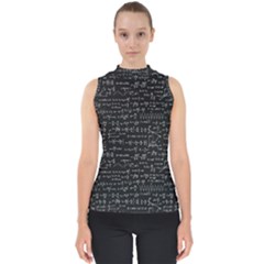 Math Equations Formulas Pattern Mock Neck Shell Top by Vaneshart