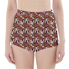 Swimmer 20s Burgundy High-waisted Bikini Bottoms by snowwhitegirl
