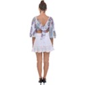Vector Illustration Seamless Multicolored Pattern Feathers Birds Tie Back Butterfly Sleeve Chiffon Top View2
