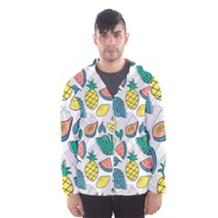 Seamless Pattern Tropical Fruit Banana Watermelon Papaya Lemon Orange Monstera Men s Hooded Windbreaker by Vaneshart
