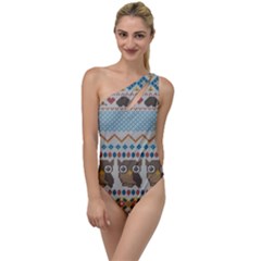 Fabric Texture With Owls To One Side Swimsuit by Vaneshart