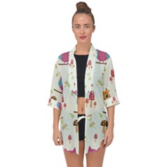 Forest Seamless Pattern With Cute Owls Open Front Chiffon Kimono by Vaneshart