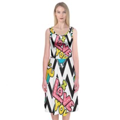 Vector Romantic Love Seamless Pattern Midi Sleeveless Dress by Vaneshart