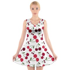 Cute Cherry Pattern V-neck Sleeveless Dress by TastefulDesigns
