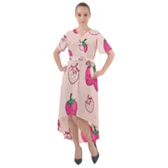 Seamless-strawberry-fruit-pattern-background Front Wrap High Low Dress by Vaneshart