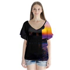 Ocean Dreaming V-neck Flutter Sleeve Top by essentialimage