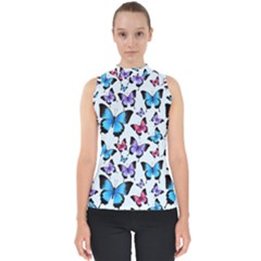 Decorative-festive-trendy-colorful-butterflies-seamless-pattern-vector-illustration Mock Neck Shell Top by Vaneshart