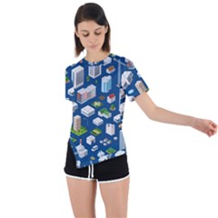 Isometric-seamless-pattern-megapolis Asymmetrical Short Sleeve Sports Tee by Vaneshart