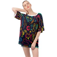 Sketch-graphic-illustration Oversized Chiffon Top by Vaneshart