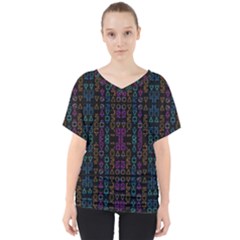 Neon Geometric Seamless Pattern V-neck Dolman Drape Top by dflcprintsclothing