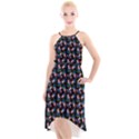 Goth Girl In Blue Dress Black Pattern High-Low Halter Chiffon Dress  View1