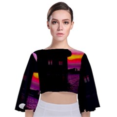 Ocean Dreaming Tie Back Butterfly Sleeve Chiffon Top by essentialimage