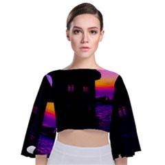 Ocean Dreaming Tie Back Butterfly Sleeve Chiffon Top by essentialimage