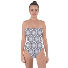Halftone Tech Hexagons Seamless Pattern Tie Back One Piece Swimsuit by BangZart