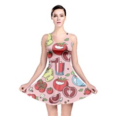 Tomato Seamless Pattern Juicy Tomatoes Food Sauce Ketchup Soup Paste With Fresh Red Vegetables Reversible Skater Dress by BangZart