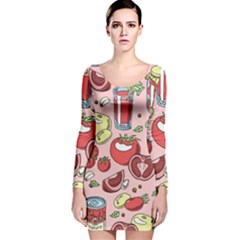Tomato Seamless Pattern Juicy Tomatoes Food Sauce Ketchup Soup Paste With Fresh Red Vegetables Long Sleeve Velvet Bodycon Dress by BangZart
