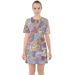 Floral Seamless Pattern With Flowers Vintage Background Colorful Illustration Sixties Short Sleeve Mini Dress by BangZart