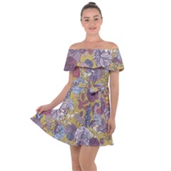Floral Seamless Pattern With Flowers Vintage Background Colorful Illustration Off Shoulder Velour Dress by BangZart