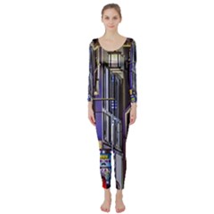 Shinjuku District Urban Night Scene, Tokyo Japan Long Sleeve Catsuit by dflcprintsclothing