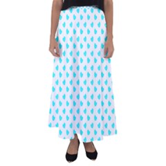 White Light Blue Hearts Pattern, Pastel Sky Blue Color Flared Maxi Skirt by Casemiro