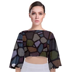 Cartoon Colored Stone Seamless Background Texture Pattern   Tie Back Butterfly Sleeve Chiffon Top by BangZart