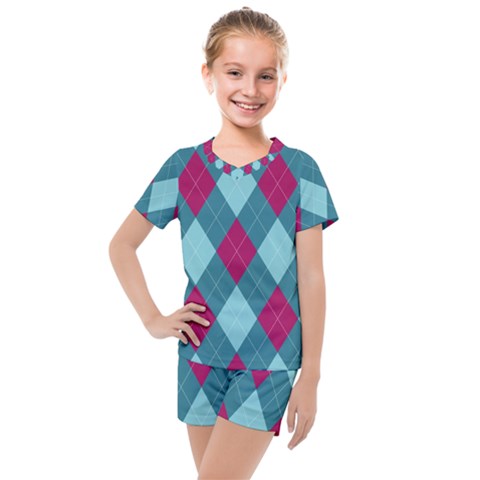 Argyle Pattern Seamless Fabric Texture Background Classic Argill Ornament Kids  Mesh Tee And Shorts Set by BangZart