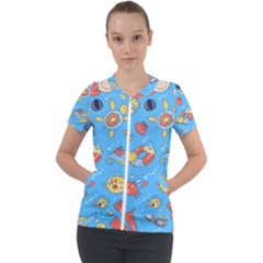Hand Drawn Seamless Pattern Summer Time Short Sleeve Zip Up Jacket by BangZart