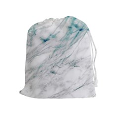 Gray Faux Marble Blue Accent Drawstring Pouch (xl) by Dushan
