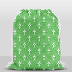 Green And White Art-deco Pattern Drawstring Bag (small) by Dushan