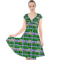 Game Over Karate And Gaming - Pixel Martial Arts Cap Sleeve Front Wrap Midi Dress by DinzDas