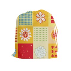 Abstract Flowers And Circle Drawstring Pouch (xl) by DinzDas
