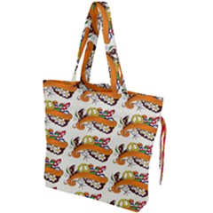 Love And Flowers And Peace Fo All Hippies Drawstring Tote Bag by DinzDas