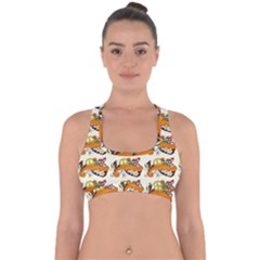 Love And Flowers And Peace Fo All Hippies Cross Back Hipster Bikini Top  by DinzDas
