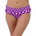 White and purple, polka dots, retro, vintage dotted pattern Frill Bikini Bottom View1