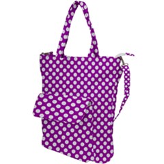 White And Purple, Polka Dots, Retro, Vintage Dotted Pattern Shoulder Tote Bag by Casemiro
