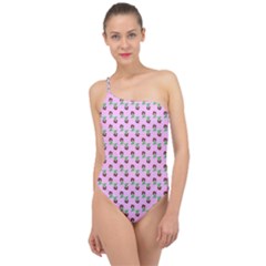 Headphones Girl Pink Classic One Shoulder Swimsuit by snowwhitegirl