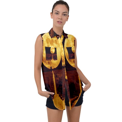 Moon Road Sleeveless Chiffon Button Shirt by Sparkle