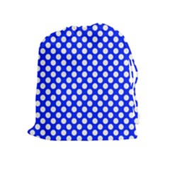 Dark Blue And White Polka Dots Pattern, Retro Pin-up Style Theme, Classic Dotted Theme Drawstring Pouch (xl) by Casemiro