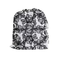 Stylized Botanical Motif Black And White Print Drawstring Pouch (xl) by dflcprintsclothing