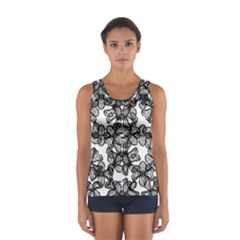 Stylized Botanical Motif Black And White Print Sport Tank Top  by dflcprintsclothing