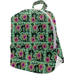 60s Girl Floral Green Zip Up Backpack by snowwhitegirl