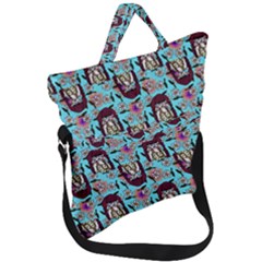 Braids Doll Daisies Blue Fold Over Handle Tote Bag by snowwhitegirl