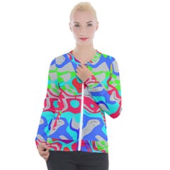 Colorful Distorted Shapes On A Grey Background                                                   Casual Zip Up Jacket by LalyLauraFLM