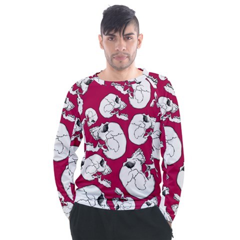 Terrible Frightening Seamless Pattern With Skull Men s Long Sleeve Raglan Tee by Amaryn4rt