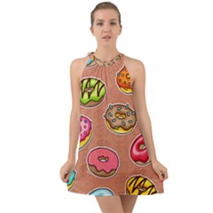 Doughnut Doodle Colorful Seamless Pattern Halter Tie Back Chiffon Dress by Amaryn4rt