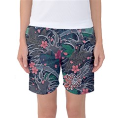 Japanese Wave Koi Illustration Seamless Pattern Women s Basketball Shorts by Amaryn4rt