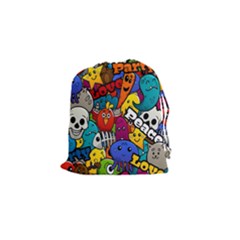 Graffiti Characters Seamless Pattern Drawstring Pouch (small) by Amaryn4rt